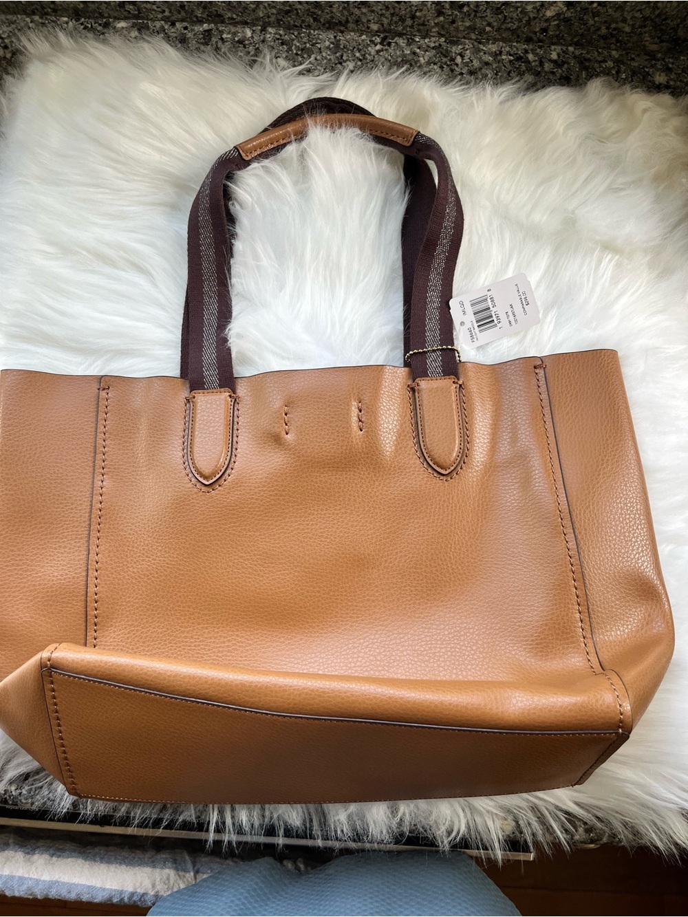 Coach Tan Leather Tote with Dark Brown Web Handles